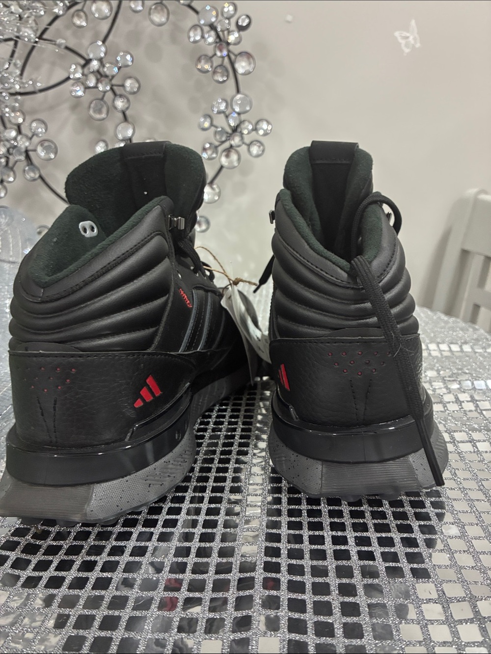 ❤️ADIDAS❤️Golf Black High-Top shoes with Red Logo Accent